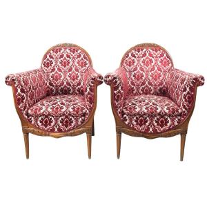 Pair Of Mahogany Bergères By Paul Follot