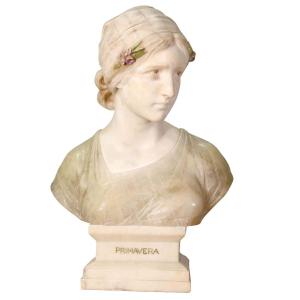 Bust Of A Young Primavera Woman In Marble And Alabaster
