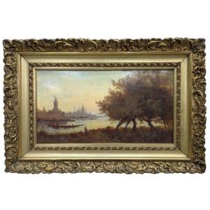 Oil On Panel View Of The Bosphorus By François Maury