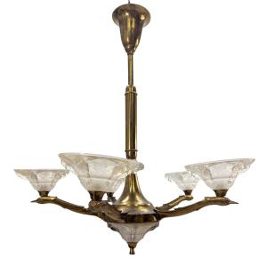 Boris Lacroix Art Deco Molded Glass Chandelier