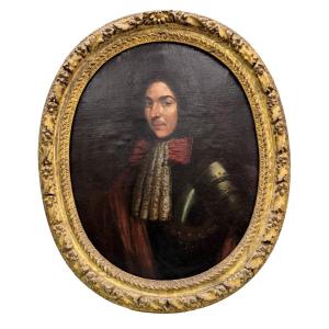 Portrait Of A Gentleman In Armor Oil On Canvas 18th Century