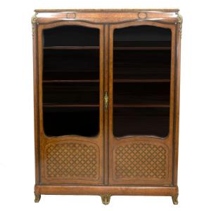 Transition Style Marquetry And Gilt Bronze Bookcase