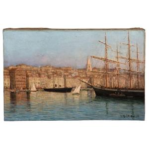 Oil On Canvas Vieux-port De Marseille Et Les Accoules