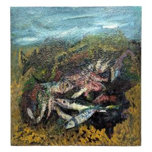 Still Life Oil On Cardboard By Rudolf Kundera