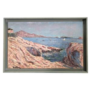 Marine Pointillist Oil On Canvas By Henri Grallan