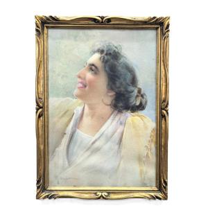 Italian Gouache Portrait Of A Woman
