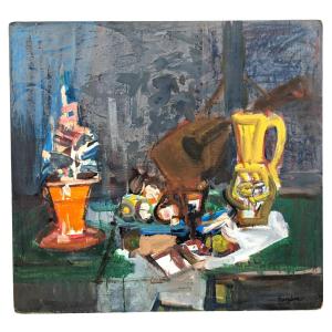 Still Life Oil On Cardboard By Rudolf Kundera
