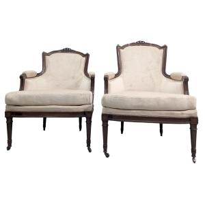 Louis XVI Style Mahogany Armchairs, 19th Century (false Pair)