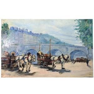Scène Parisienne Bord De Seine Gustave Madelain Oil Painting