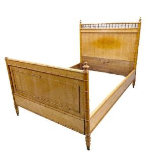 Light Wood Faux Bamboo Bed - Napoleon III Period, Circa 1880