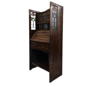 Art Nouveau Rosewood Writing Desk With Stained Glass Windows