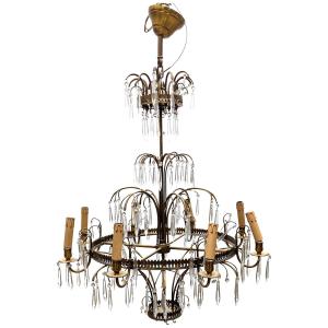 Swedish Ormolu Chandelier With Pendants