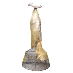 Lamp Sculpture Michel Haillard Parchment Bone And Eel Creel