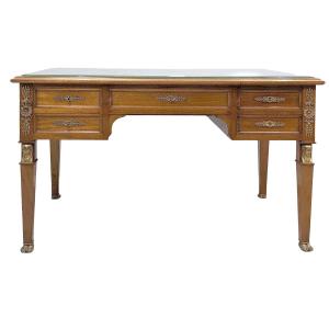 Empire Style Flat Desk With Mahogany And Bronze Back From Egypt
