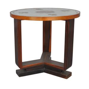1930s Art Deco Pedestal Table With Glass Top
