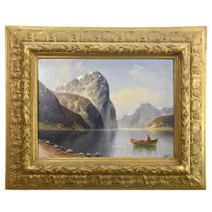 Norwegian Landscape Oil Painting By Bertold
