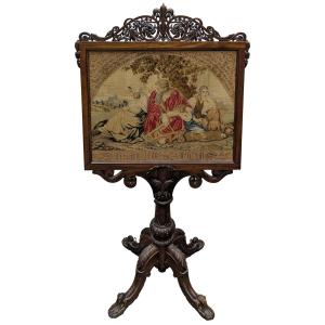 Fireplace Screen In Rosewood And 19th-century Tapestry
