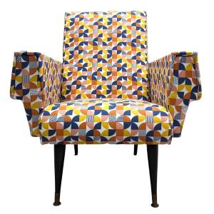 1950s Design Armchair Upholstered In Vintage Fabric
