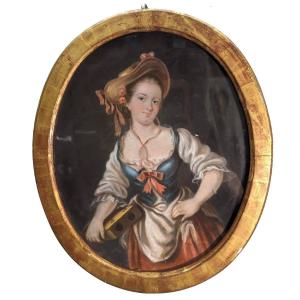 Portrait Of A Young Woman Pastel Under Glass 19th Century