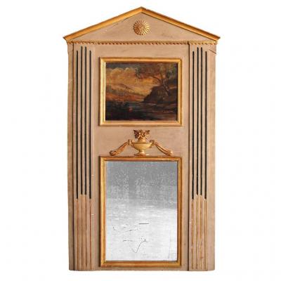 Trumeau Lacquered Cream And Gilded 18th Century