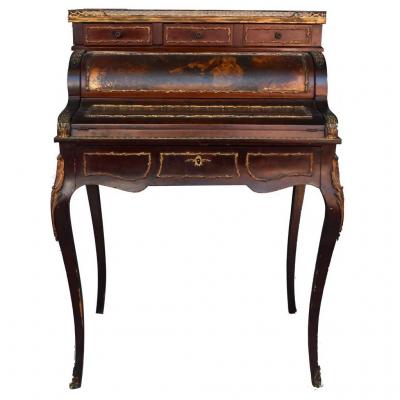 Secretary Of Cylinder Louis XV Style Martin Vernis XIX