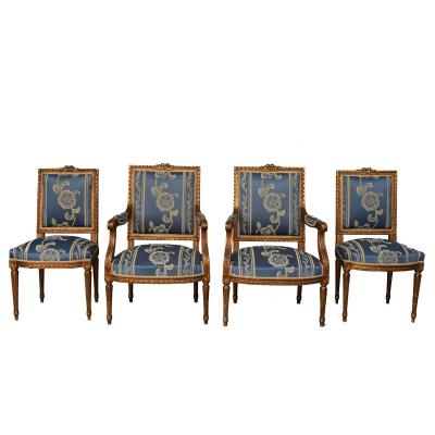Salon Louis XVI Style Golden Wood 4 Rooms