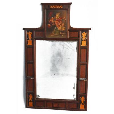 Large Nineteenth Mirror Inlaid With Cherubs