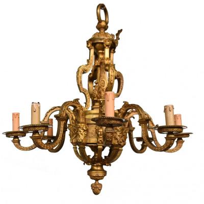 Chandelier Louis XIV Napoleon III Gilt Bronze Heads