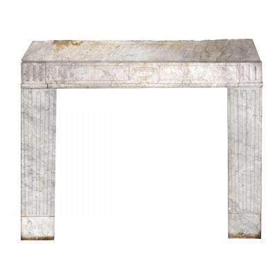 Large Antique Fireplace In White Marble Veined Louis XVI