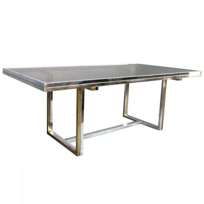 Vintage Table 1970 Chromed Metal And Glass