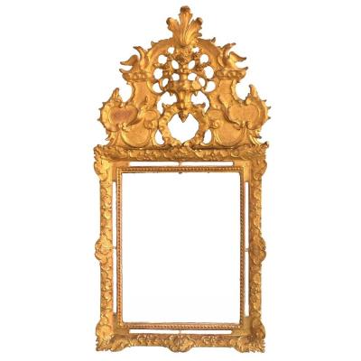 Large Mirror With Pare Close Louis XIV 'eighteenth Time In Golden Wood