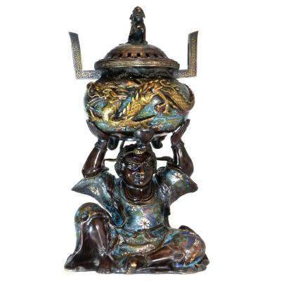 Japanese Bronze Incense Burner Nineteenth Dragon Character