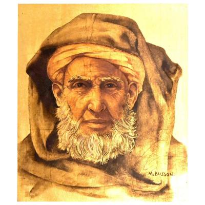 Oil On Panel On Gold Background Portrait Of Bedouin By Marcel Busson