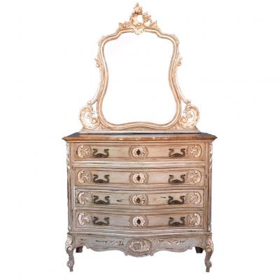 Dressing Table Dresser Louis XV Style Gray Lacquered 1900