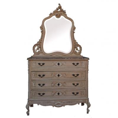Dressing Table Dresser Louis XV Style Gray Lacquered 1900