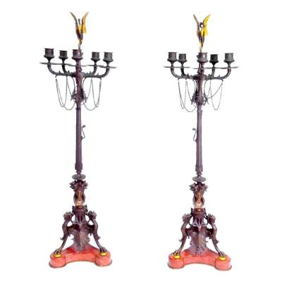 Bronze Candelabra Signed By Barbedienne Nineteenth (pair)