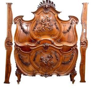  Baroque Louis XV Style Bed In Walnut Carved For Babies