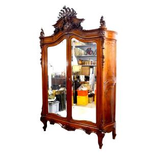   Baroque Mirror Cabinet Louis XV Rocaille Style In Walnut For Babies