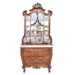 Baroque Dressing Table In Walnut Louis XV Style Late Nineteenth Putti Decor