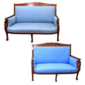 Mahogany Swan Benches Restoration Style Nineteenth Time (pair)