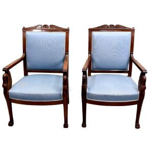 Pair Of Nineteenth Mahogany Swan Neck Armchairs