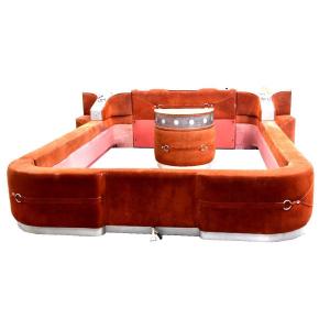 Headboard In Nubuck And Leather Integrated Radio With Bedside 1970s