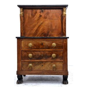 Flamed Mahogany Secretary Empire Period Return From Egypt