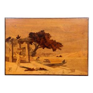 Art Nouveau Marquetry Decor Box Signed 1900