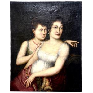 Portrait Of Two Women Oil On Canvas Empire Period