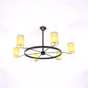 Modern Six-light Leather Pendant Lamp, Circa 1950, Attributed To Jacques Adnet. 