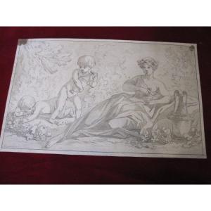 Allegory Of Abundance. Beautiful Drawing In Ink And Lavis Signed Johan Edvard Mandelberg.