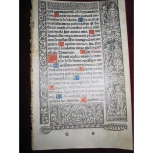 Leaf From A Book Of Hours. Around 1500. Danse Macabre Engravings On Parchment