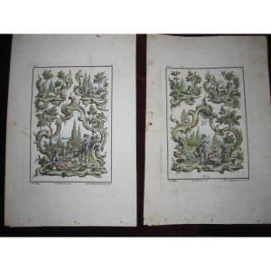 Pair Of Engravings With Pastoral Motifs And Seed Beads. Possible Patterns For Upholstering Them