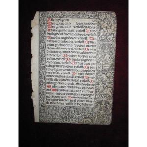 Leaf From A Parisian Book Of Hours, Printed On Paper With Beautiful Xylographic Borders